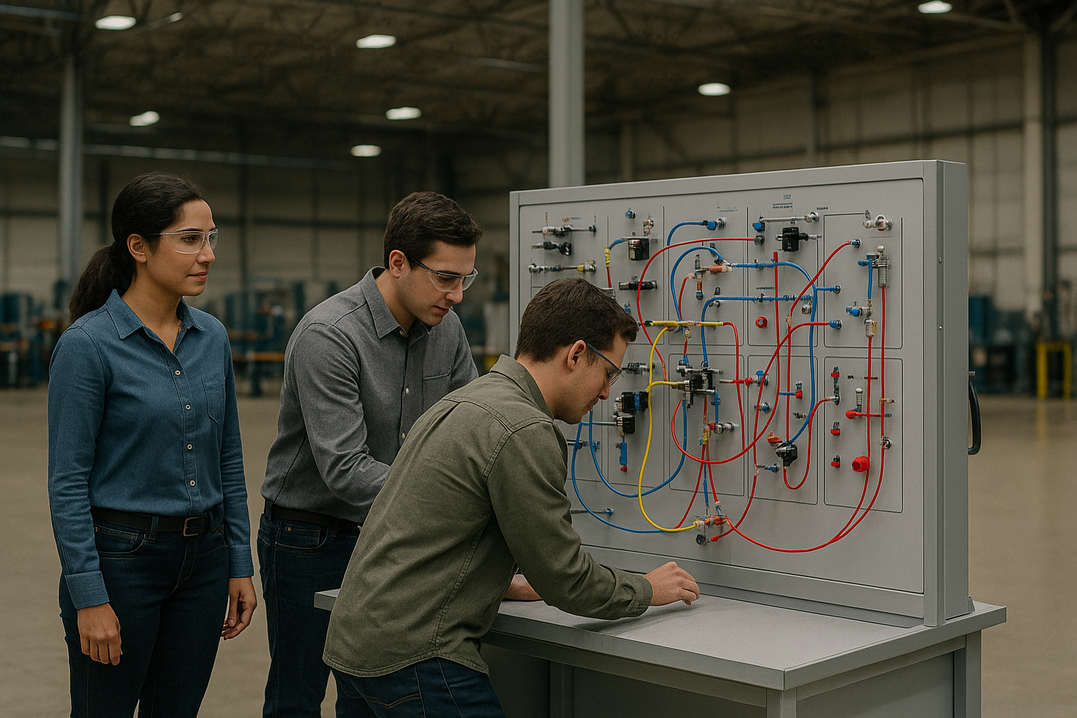 Bancada didática da Soma em ambiente industrial